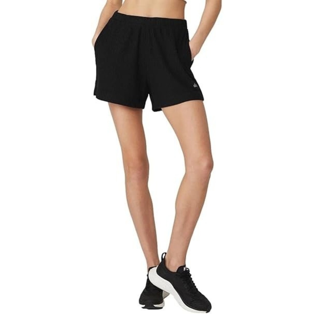 Alo Yoga Muse Ribbed Shorts Knit Black Large Workout Athletic Lounge Gym *Flawed - Picture 1 of 16